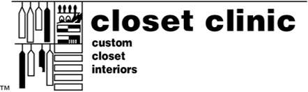 A black and white photo of the word closet.